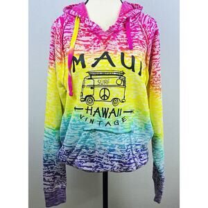 Aloha Hawaii Sz L Color Block Ombre Bold Colorful Hawaiian Vtg Maui LS Hoodie